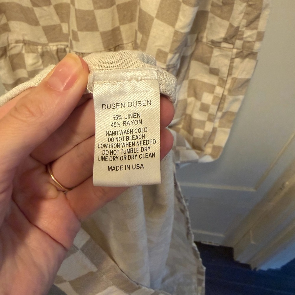 Dusen Dusen neutral linen blend check tank dress - Picture 3 of 3